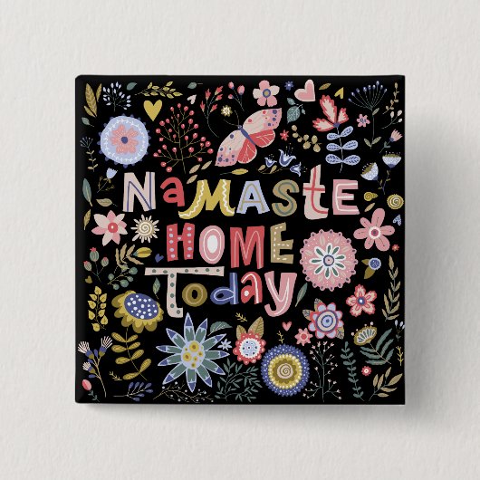 Namaste Home Folk Art Flowers Vierkante Button 5,1 Cm (Voorkant)