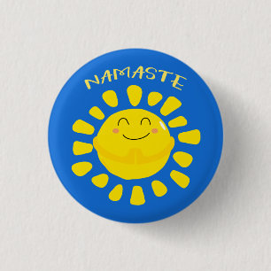 Namaste lachende biddende Cartoon zon Ronde Button 3,2 Cm