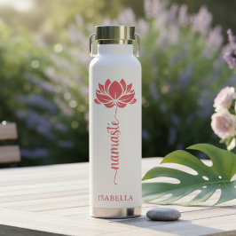 Namaste Lotus Bloem Moderne Gepersonaliseerde Naam Waterfles