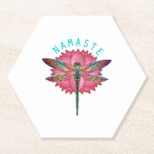 Namaste Lotus Dragonfly Yoga Kartonnen Onderzetters