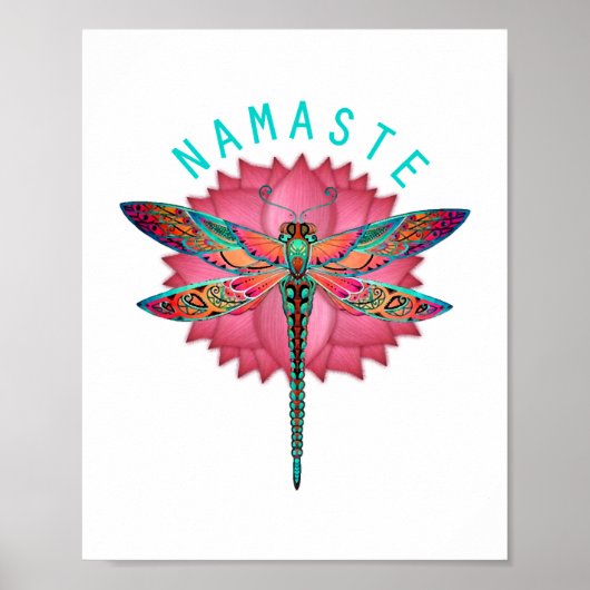 Namaste Lotus Dragonfly Yoga Poster (Voorkant)