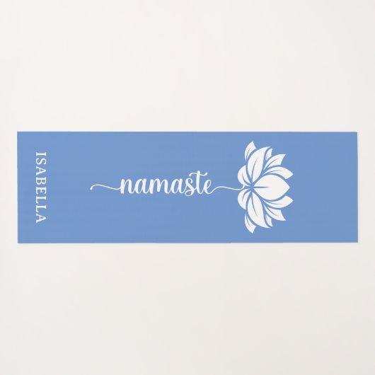 Namaste Lotus Flower Modern Blue Custom Name Yogamat (Achterkant (horizontaal))