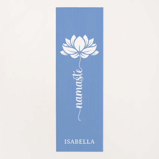 Namaste Lotus Flower Modern Blue Custom Name Yogamat (Voorkant)