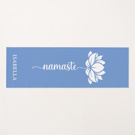 Namaste Lotus Flower Modern Blue Custom Name Yogamat (Voorkant (horizontaal))