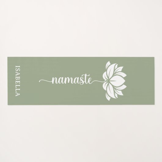 Namaste Lotus Flower Modern Green Custom Name Yogamat (Achterkant (horizontaal))