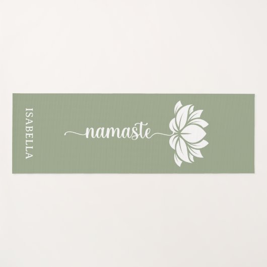 Namaste Lotus Flower Modern Green Custom Name Yogamat (Voorkant (horizontaal))