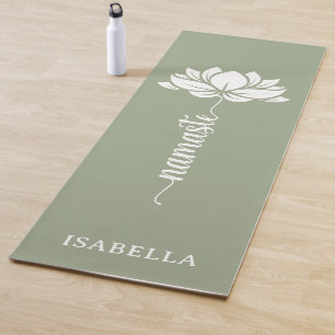 Namaste Lotus Flower Modern Green Custom Name Yogamat