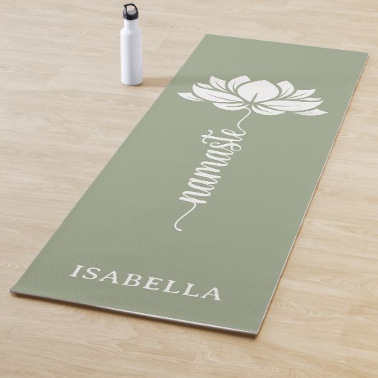 Namaste Lotus Flower Modern Green Custom Name Yogamat (In situ)