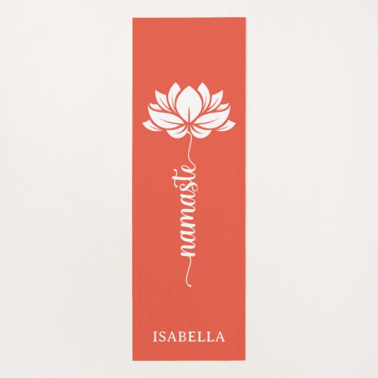 Namaste Lotus Flower Modern Oranje Red Custom Name Yogamat (Achterkant)