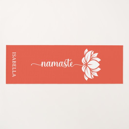Namaste Lotus Flower Modern Oranje Red Custom Name Yogamat (Voorkant (horizontaal))