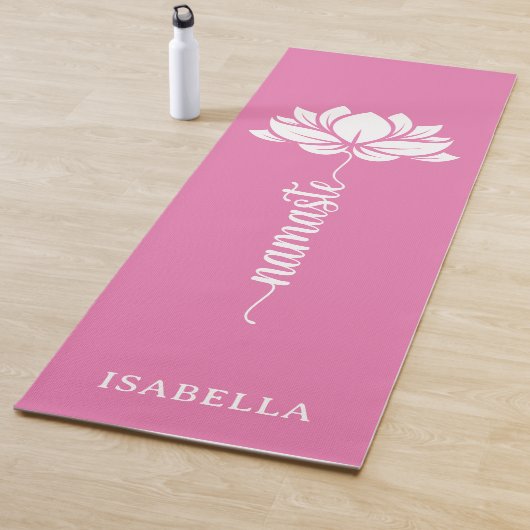 Namaste Lotus Flower Modern Roze Aangepaste naam Yogamat (In situ)