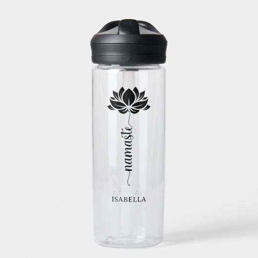 Namaste Lotus Flower Moderne Personalized Name Waterfles (Voorkant)