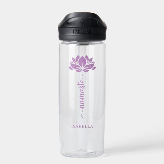 Namaste Lotus Flower Moderne Personalized Name Waterfles (Achterkant)