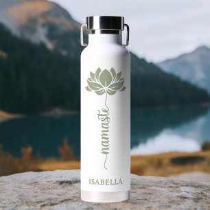 Namaste Lotus Flower Moderne Personalized Name Waterfles