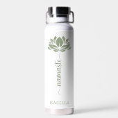 Namaste Lotus Flower Moderne Personalized Name Waterfles (Achterkant)