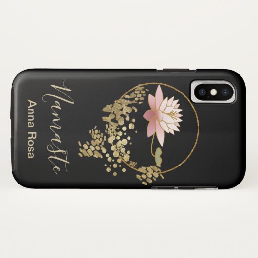 *~* Namaste Lotus Gold Glitter Zen Black Girly Case-Mate iPhone Case (Achterkant (horizontaal))