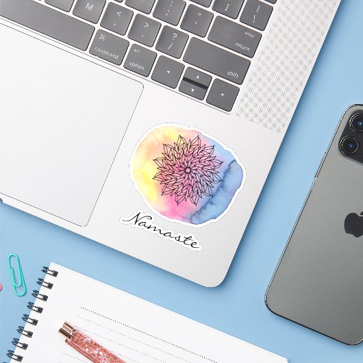 *~* Namaste Mandala Abstracte Waterverf Sticker (Laptop met iPhone)