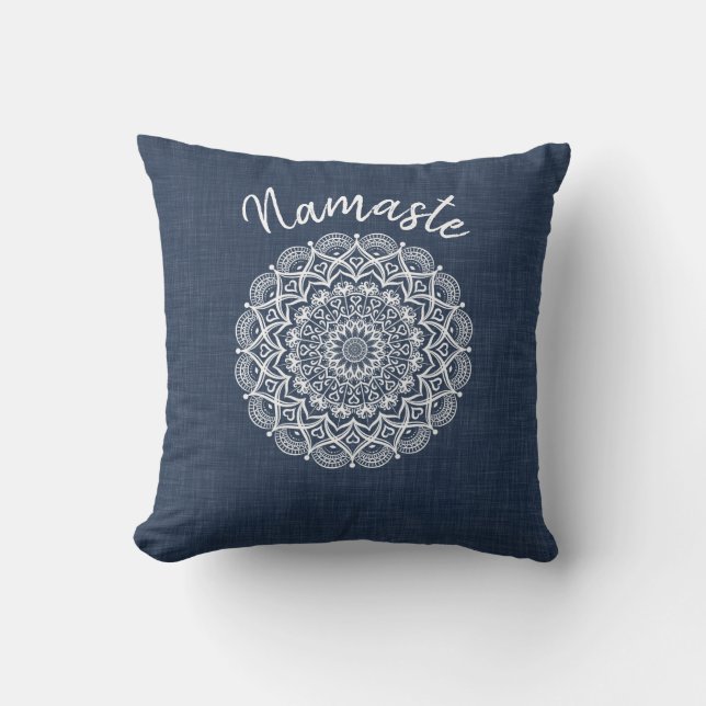 Namaste Mandala Navy Blue Modern Buitenkussen (Voorkant)