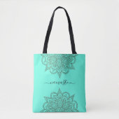 Namaste Mandala Universum Symbool Turquoise Tote Bag (Voorkant)