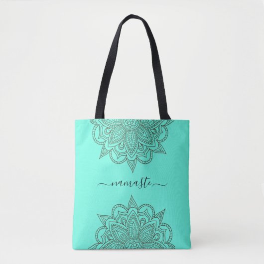 Namaste Mandala Universum Symbool Turquoise Tote Bag (Voorkant)
