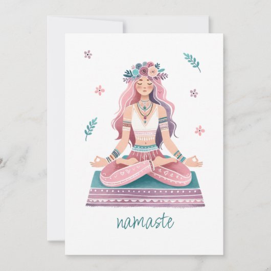 Namaste-meditierende Frau- boho Illustration Kaart (Voorkant)