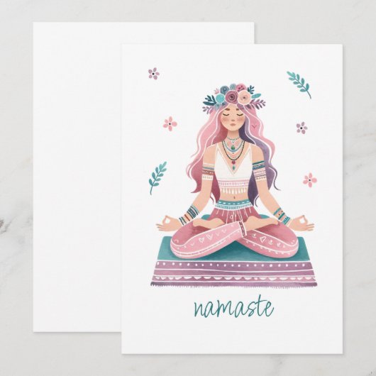 Namaste-meditierende Frau- boho Illustration Kaart (Voorkant / Achterkant)