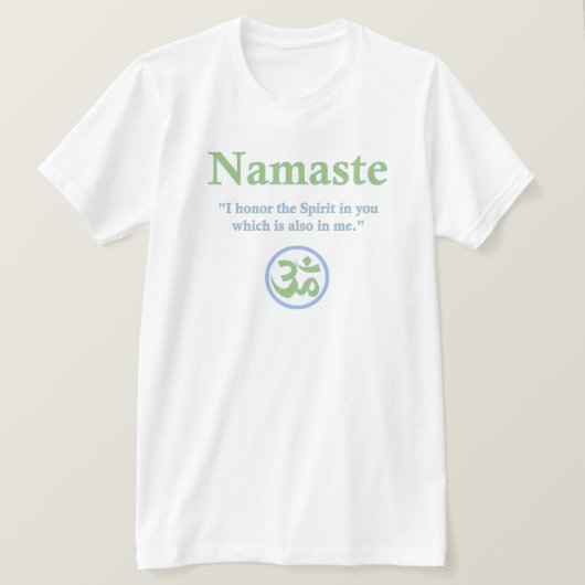 Namaste - met citaat en Om symbool T-shirt (Design voorkant)