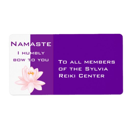 Namaste met lotusbloem etiket (Voorkant)