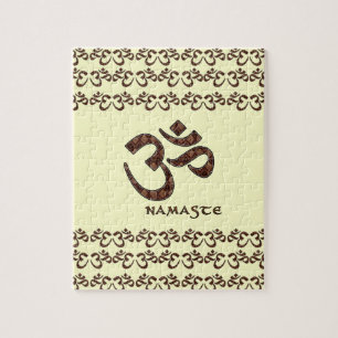Namaste met Om Symbol Brown en Cream Legpuzzel