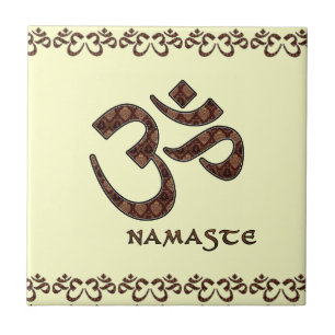 Namaste met Om Symbol Brown en Cream Tegeltje