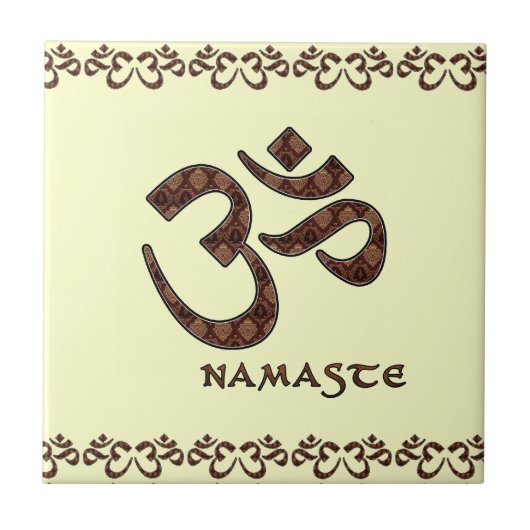 Namaste met Om Symbol Brown en Cream Tegeltje (Voorkant)