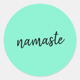 Namaste   Neo Mint Green Modern Yoga Spiritueel Ronde Sticker