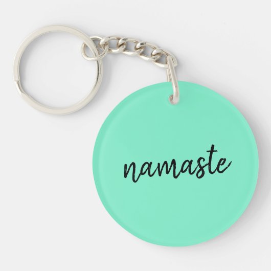 Namaste | Neo Mint Green Modern Yoga Spiritueel Sleutelhanger (Voorkant)