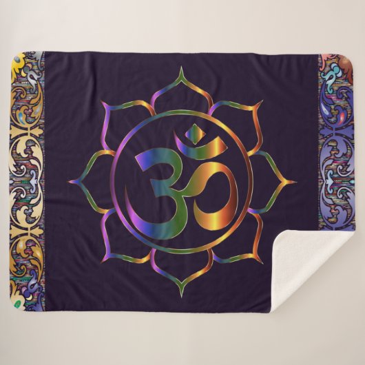 Namaste Om Lotus Rainbow  Sherpa Blanket Sherpa Deken (Voorkant (horizontaal))