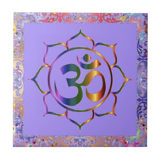 Namaste Om Lotus Rainbow  Tegeltje (Voorkant)