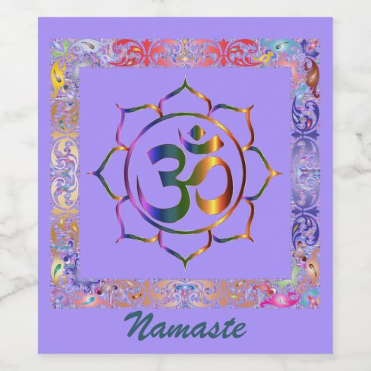 Namaste Om Lotus Rainbow  Wijn Etiket (Enkel label)
