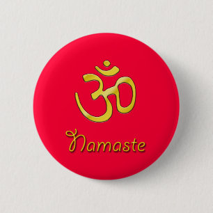 Namaste Om Red knoopbasis/wortelchakra Ronde Button 5,7 Cm