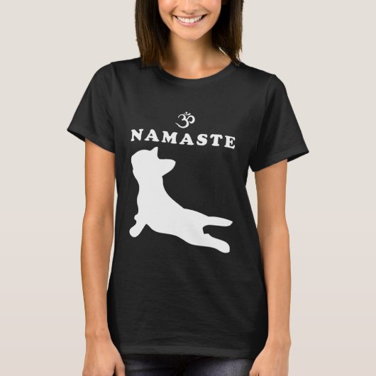 Namaste Om Symbol Franse Bulldog Yoga voor vrouwen T-shirt (Voorkant)