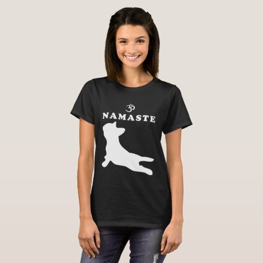 Namaste Om Symbol Franse Bulldog Yoga voor vrouwen T-shirt (Voorkant volledig)