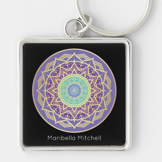 Namaste Paarse Indigo Gold Turquoise Mandala Boho Sleutelhanger (Voorkant)