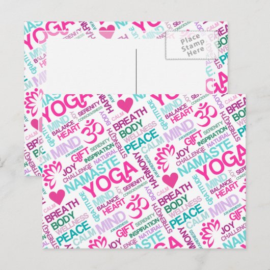 Namaste, Peace and Harmony Pink YOGA-patroon Briefkaart (Voorkant / Achterkant)