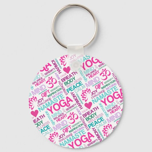 Namaste, Peace and Harmony Pink YOGA-patroon Sleutelhanger (Voorkant)