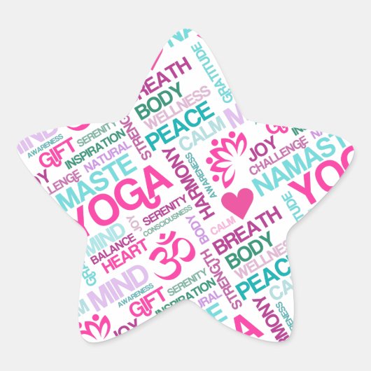 Namaste, Peace and Harmony Pink YOGA-patroon Ster Sticker (Voorkant)