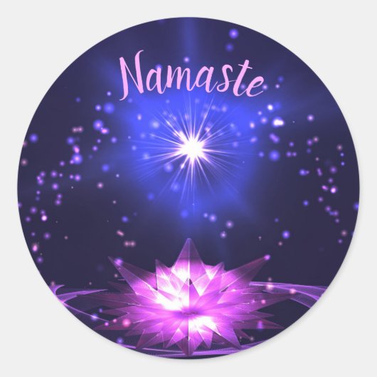 Namaste Purple Crystal Lotus Bright Star Ronde Sticker (Voorkant)