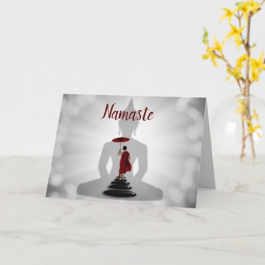 Namaste Quote bedankt Zen Buddha Monk Kaart (Gele Bloem)