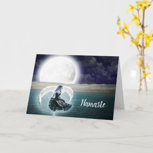 Namaste Quote Dank u Surreal Engel Volle Maan Kaart (Gele Bloem)
