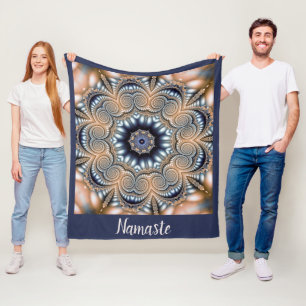 Namaste Quote Mandala Gold Blue Spiritueel Fleece Deken
