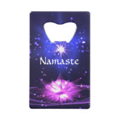 Namaste Quote Paarse Crystal Lotus & Star Creditkaart Flessenopener (Voorkant)