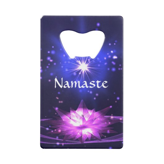 Namaste Quote Paarse Crystal Lotus & Star Creditkaart Flessenopener (Achterkant)