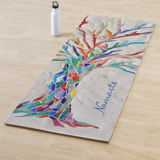 Namaste regenboogkleuren Mosaic Tree Yoga Mat (In situ)